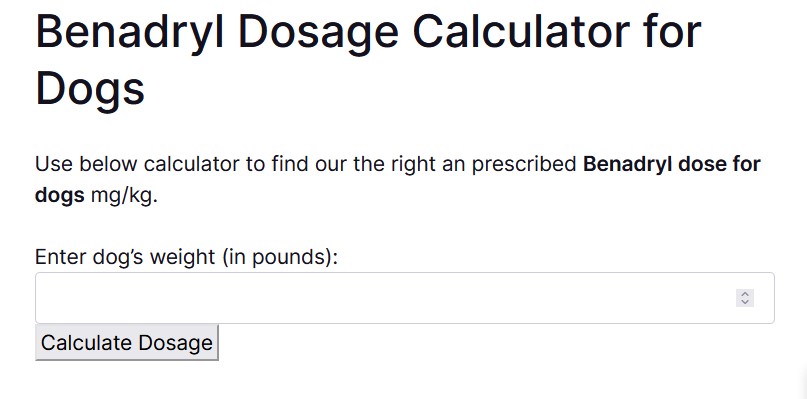 Benadryl Dosage Calculator for Dogs